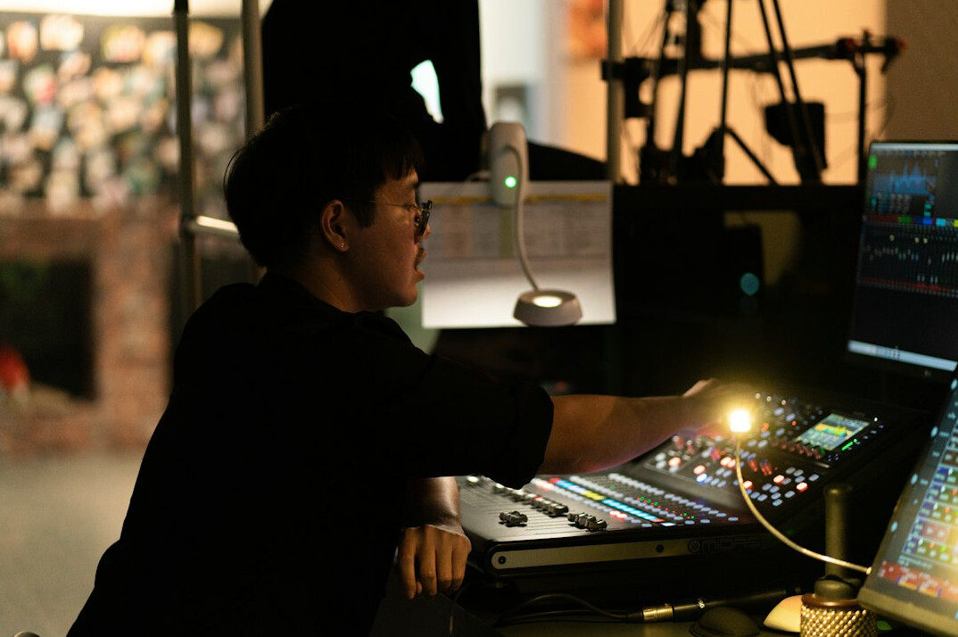 Television gallery control room with monitors and vision mixer